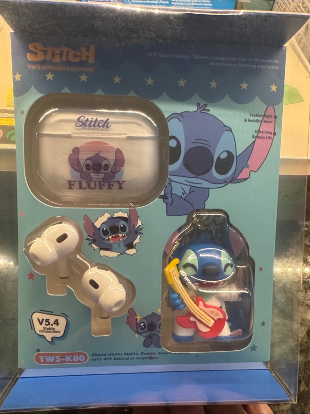 Stitch Kids Wireless Earbuds with Blue Stitch Case and Keychain - Fluffy